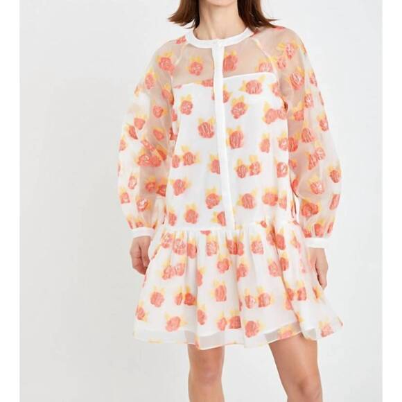 NEW ENGLISH FACTORY aurora floral organza mini dress in orange - Picture 6 of 7